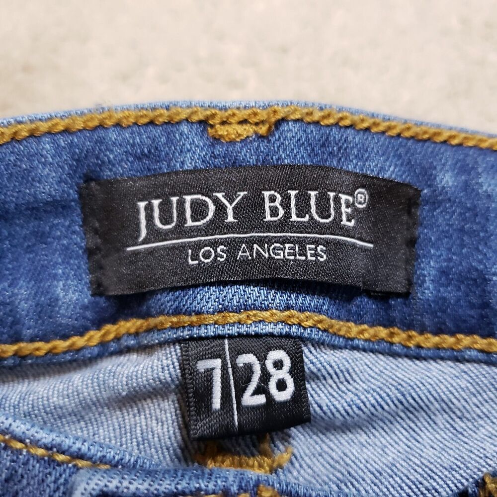 Judy Blue Womens Jeans 7/28 Blue Skinny Plaid Patch Mid Rise Whiskered Capsule - Picture 6 of 11